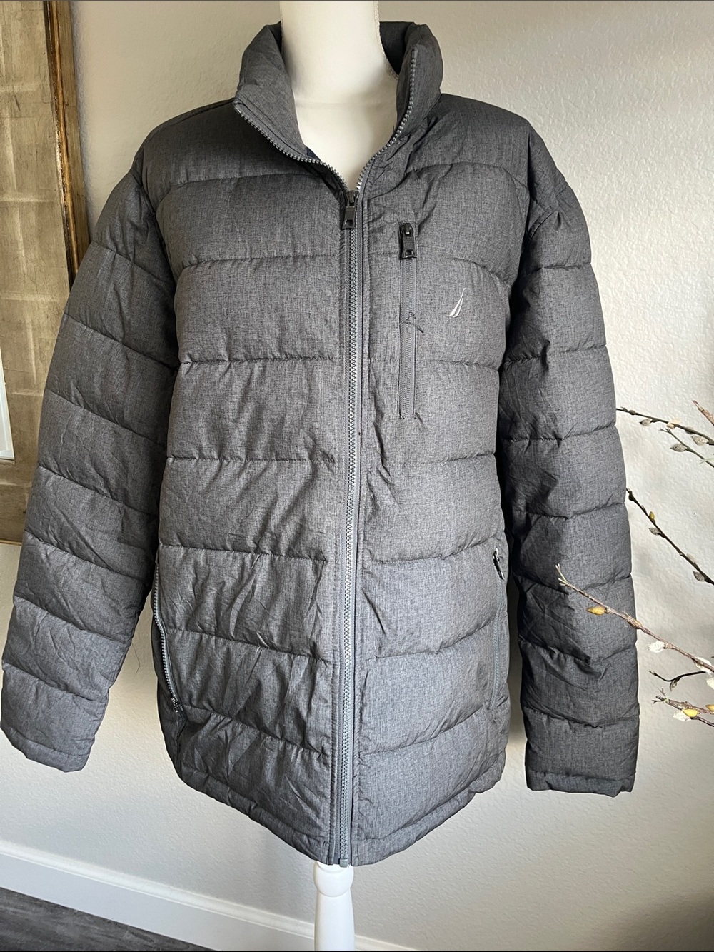 Nautica Men's Gray Quilted Puffer Jacket